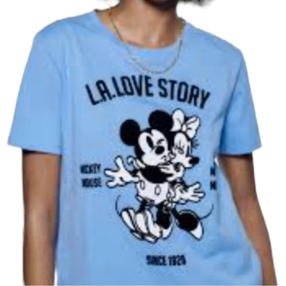Zara  Disney Blue L.A Love story Minnie Mouse T-Shirt Sz S - Picture 3 of 12